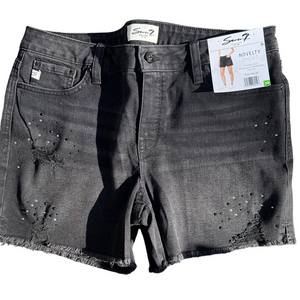 Seven7 Charcoal Rhinestone Embellished Denim Shorts - Size 10